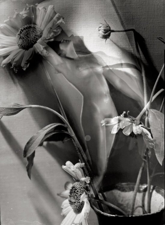 Studio Manassé- Photomontage with nude and flowers. Circa 1935