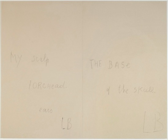 Louise Bourgeois -« My scalp » – « ears » – « The base of the skull » (panneau 2) ; Mine graphite sur papier et estampes rehaussées à l'aquarelle, 2007