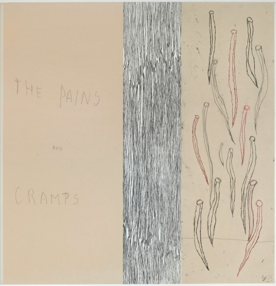 Louise Bourgeois -« The pains and cramps » panneau 8 ; Mine graphite sur papier et estampes rehaussées à l'aquarelle, 2007