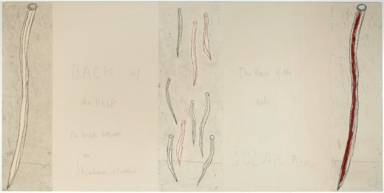 Louise Bourgeois extreme tension Panneau 3, Mine graphite sur papier et estampes rehaussées à l'encre 2007