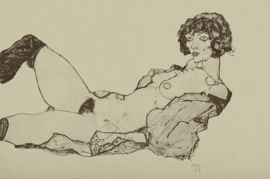 Egon Schiele -Reclining nude, From the portfolio Zeichnungen (drawings),1914 incluing 12 Heliotypes, Ed° Librairie Richard Lanyi,Vienne, 1917.