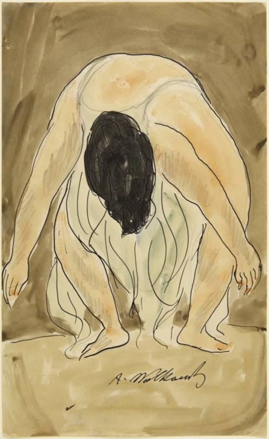 Abraham Walkowitz- Isadora Duncan, Leaning Over Watercolor and pen and black ink over graphite on cream wove paper , Nd