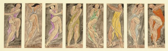 Abraham Walkowitz- Isadora Duncan Eight Watercolors each, watercolor, ink and pencil on paper