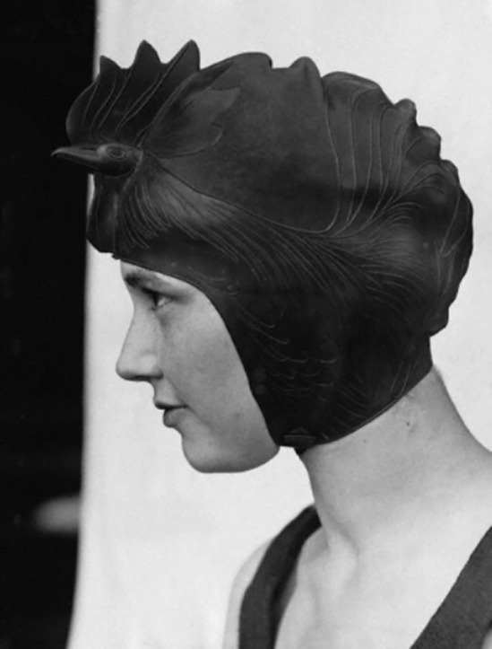 Underwood & Underwood-Miss Helen Mead of Washington Wearing Diving Cap Resembling a Rooster at the Lake Placid Swimming Club.© Underwood & Underwood- Corbis